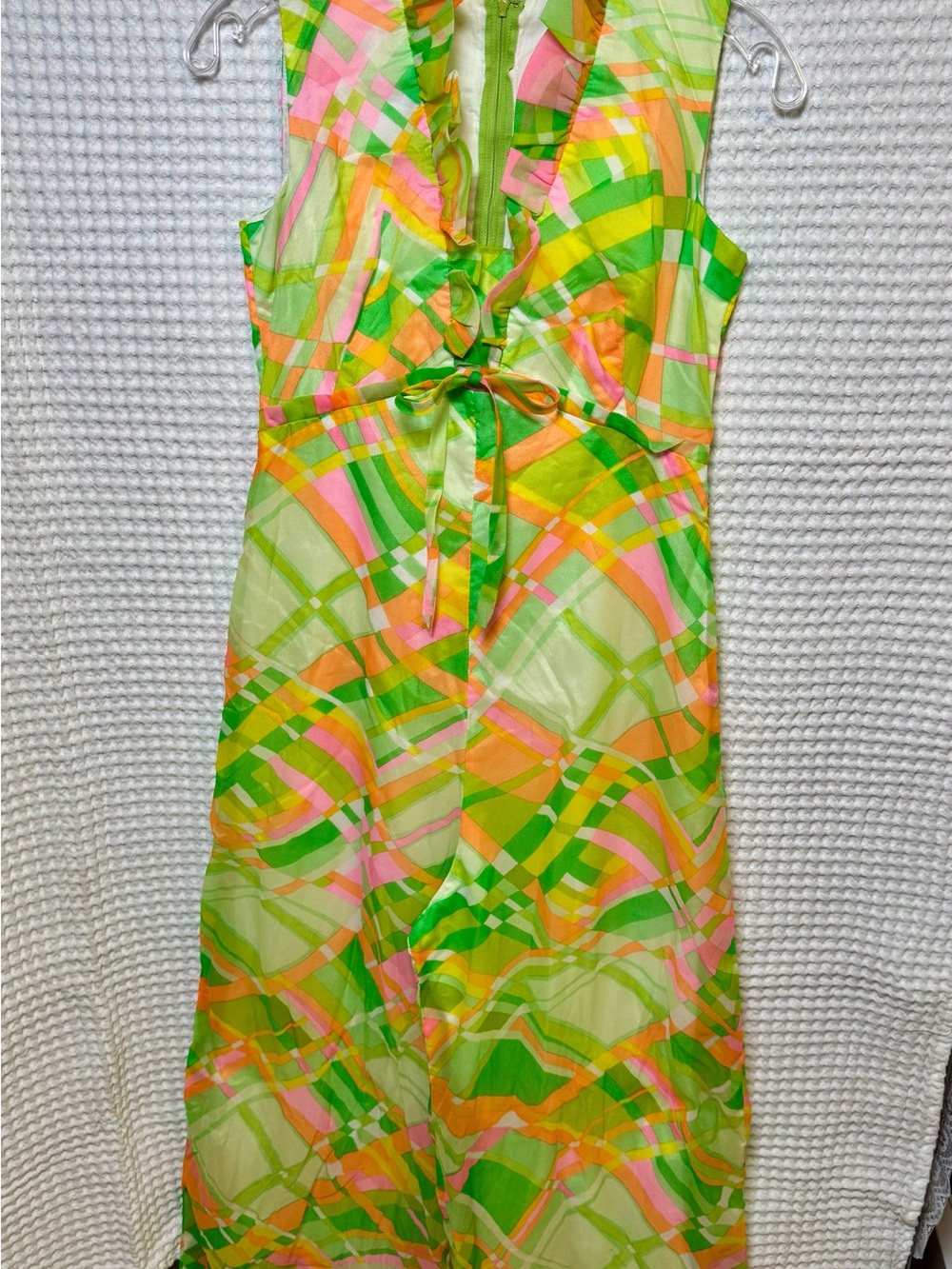 Vintage 60’s,70’s Malia Honolulu Wide Leg Palazzo Jumpsuit. Neon Ruffle- Size 10